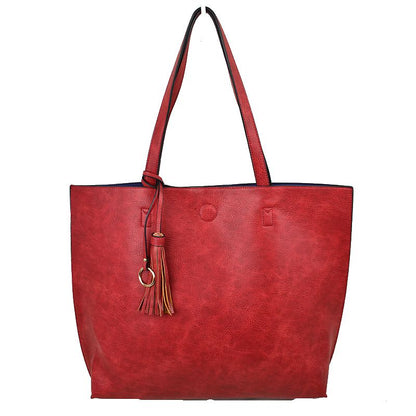 Madeline Love Reversible Faux Leather Tote Bag Vegan Tassel Handbag view 36 - Handbag Tote