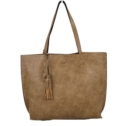 Madeline Love Reversible Faux Leather Tote Bag Vegan Tassel Handbag view 41 - Handbag Tote