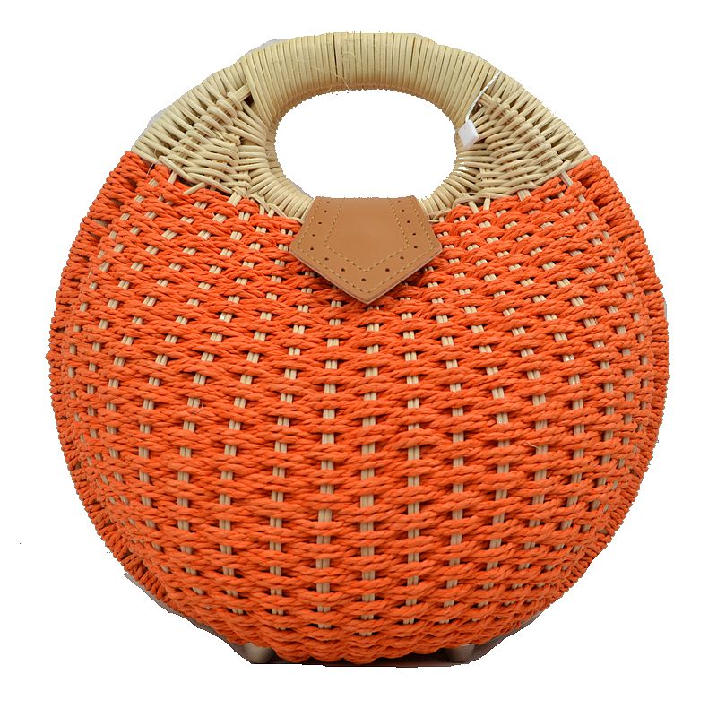 Madeline Love Round Woven Straw Handbag with Rattan Cutout Handle view 13 - Handle Handbag