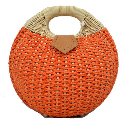 Madeline Love Round Woven Straw Handbag with Rattan Cutout Handle view 13 - Handle Handbag