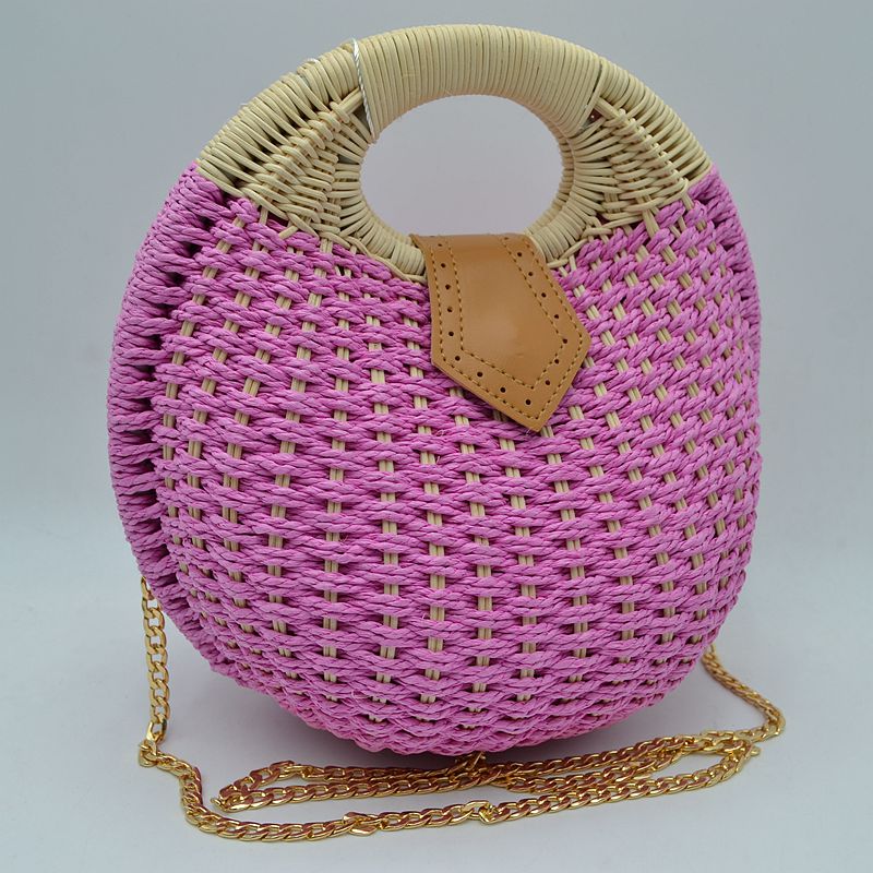 Madeline Love Round Woven Straw Handbag with Rattan Cutout Handle view 19 - Handle Handbag