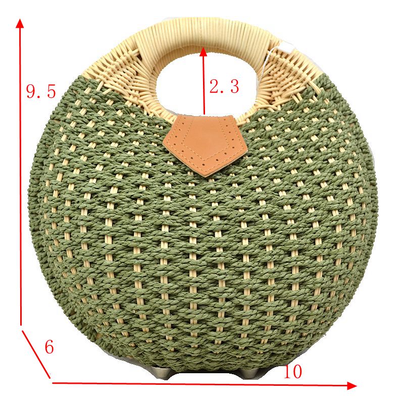 Madeline Love Round Woven Straw Handbag with Rattan Cutout Handle in Orange view 2 - Handle Handbag