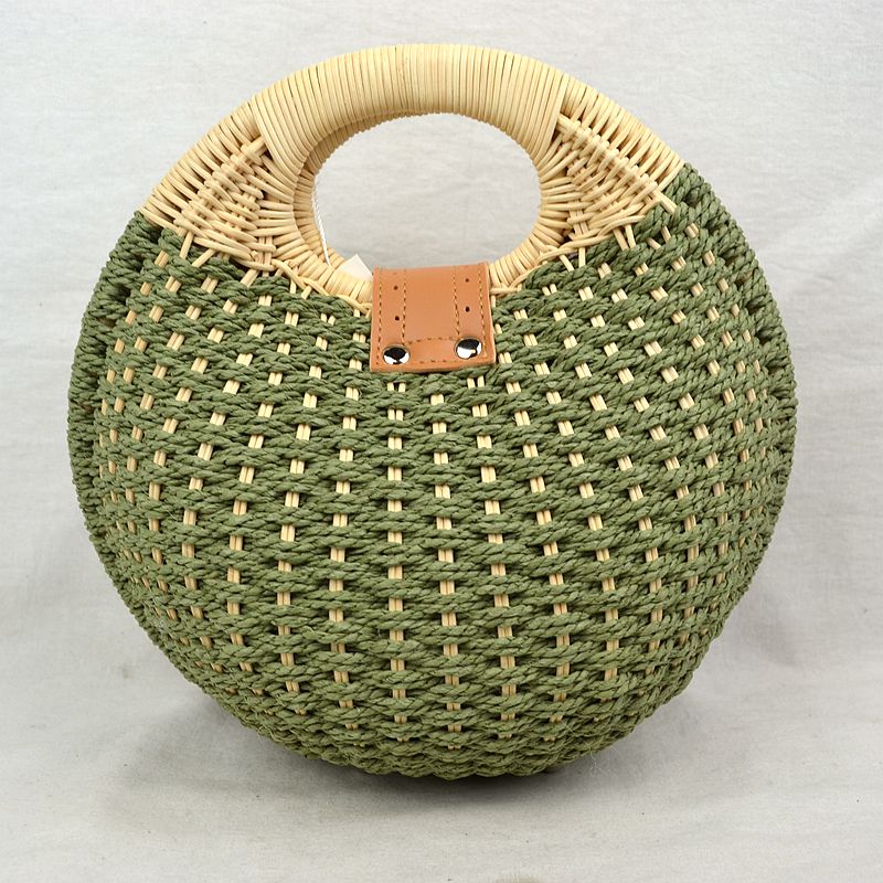 Madeline Love Round Woven Straw Handbag with Rattan Cutout Handle view 22 - Handle Handbag