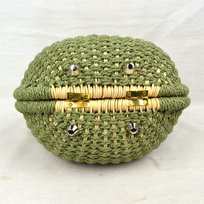 Madeline Love Round Woven Straw Handbag with Rattan Cutout Handle view 23 - Handle Handbag