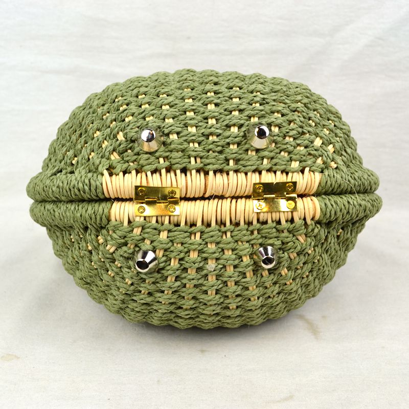 Madeline Love Round Woven Straw Handbag with Rattan Cutout Handle view 5 - Handle Handbag