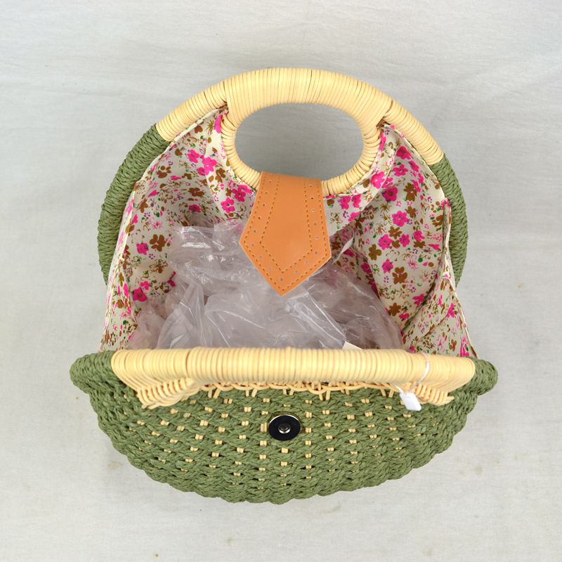 Madeline Love Round Woven Straw Handbag with Rattan Cutout Handle view 6 - Handle Handbag