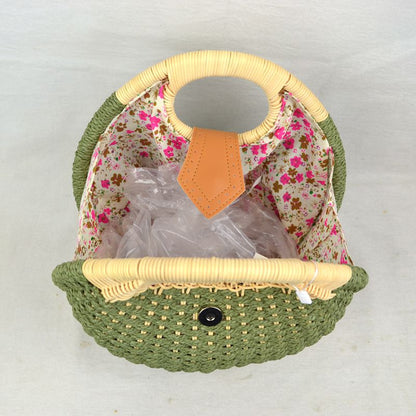 Madeline Love Round Woven Straw Handbag with Rattan Cutout Handle view 6 - Handle Handbag