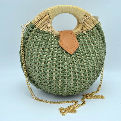 Madeline Love Round Woven Straw Handbag with Rattan Cutout Handle view 7 - Handle Handbag