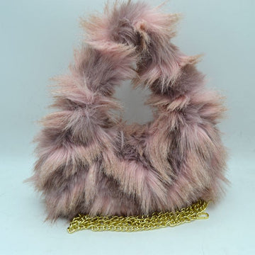 Madeline Love Shaggy Plush Handbag with Integrated Handle and Chain Strap in Pink - Chain Handbag