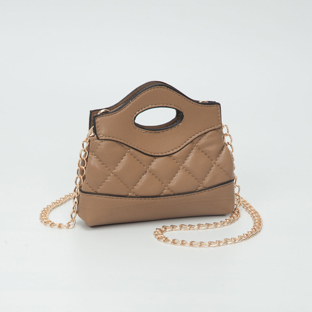 Madeline Love Smooth Faux Leather Mini Quilted Handbag Crossbody Bag in Taupe - Bag Handbag