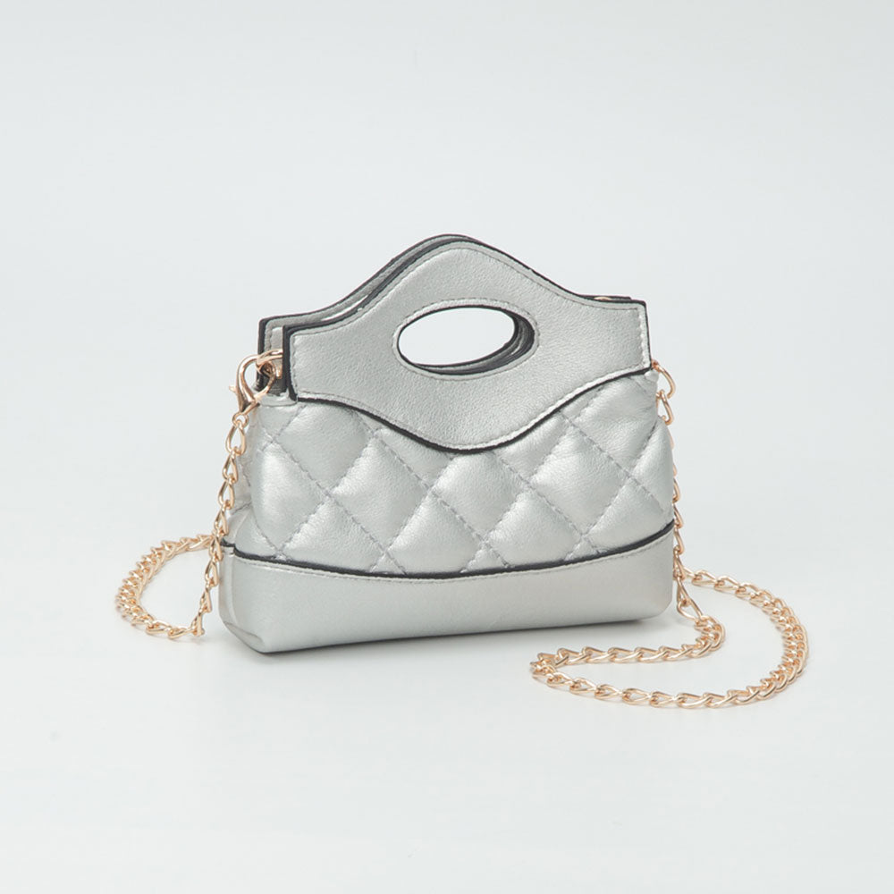 Madeline Love Smooth Faux Leather Mini Quilted Handbag Crossbody Bag in Silver view 2 - Bag Handbag