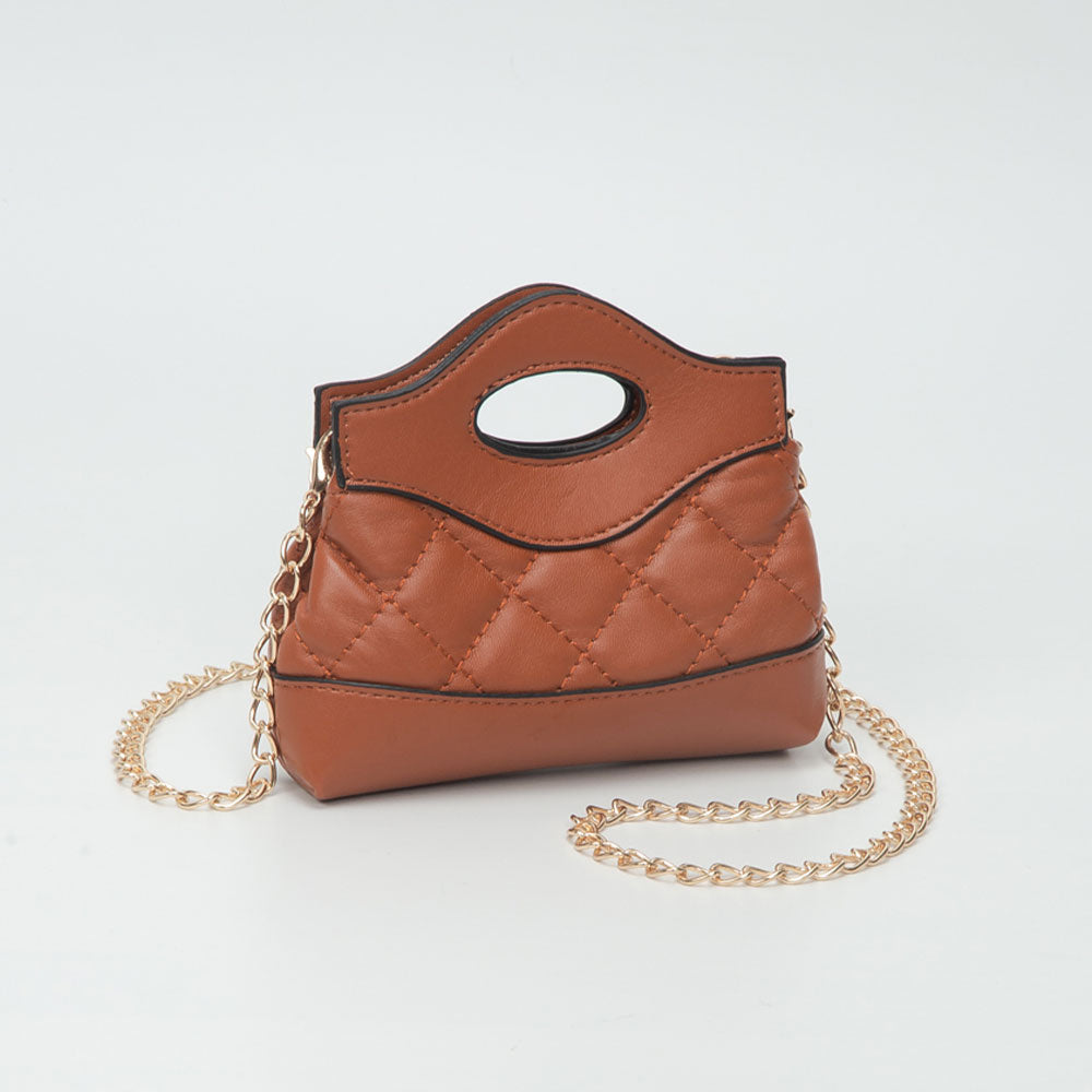 Madeline Love Smooth Faux Leather Mini Quilted Handbag Crossbody Bag in Tan view 5 - Bag Handbag