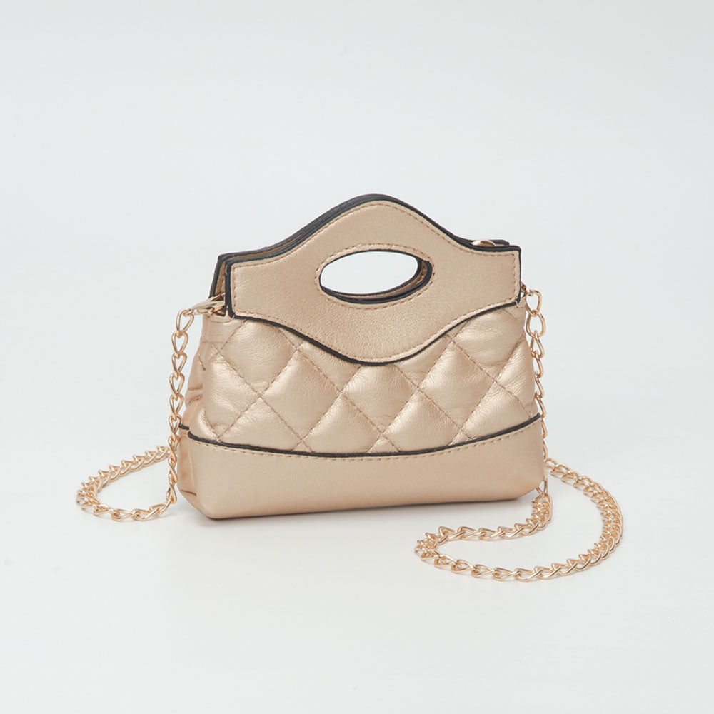 Madeline Love Smooth Faux Leather Mini Quilted Handbag Crossbody Bag in Gold view 7 - Bag Handbag