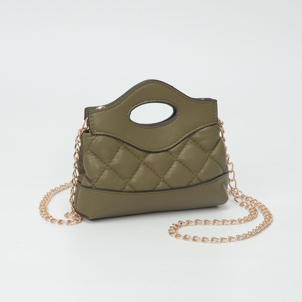 Madeline Love Smooth Faux Leather Mini Quilted Handbag Crossbody Bag in Olive Green view 9 - Bag Handbag