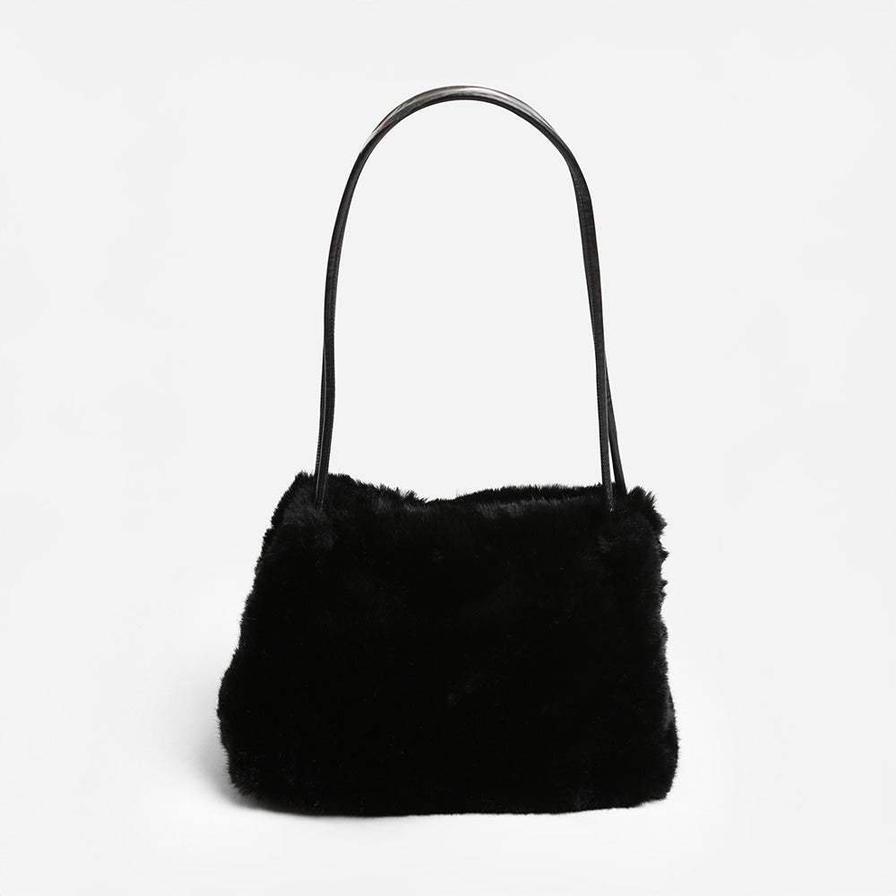 Madeline Love Solid Faux Fur Mini Handbag Shoulder Bag in Black - Bag Handbag