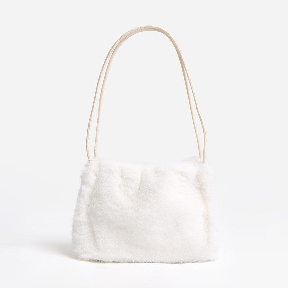Madeline Love Solid Faux Fur Mini Handbag Shoulder Bag in White view 2 - Bag Handbag