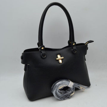 Madeline Love Textured Top Handle Handbag with Metallic Turn-lock Accent in Black - Madelyn Top Love The Label