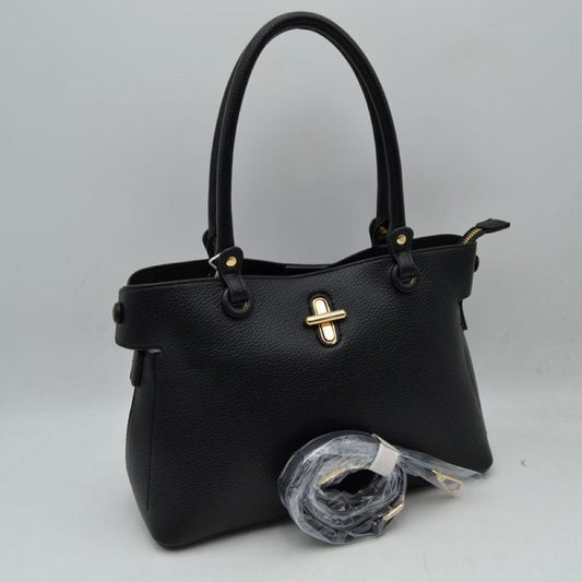 Madeline Love Textured Top Handle Handbag with Metallic Turn-lock Accent in Black - Madelyn Top Love The Label