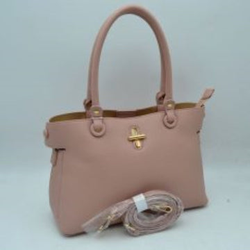 Madeline Love Textured Top Handle Handbag with Metallic Turn-lock Accent in Blush view 2 - Madelyn Top Love The Label