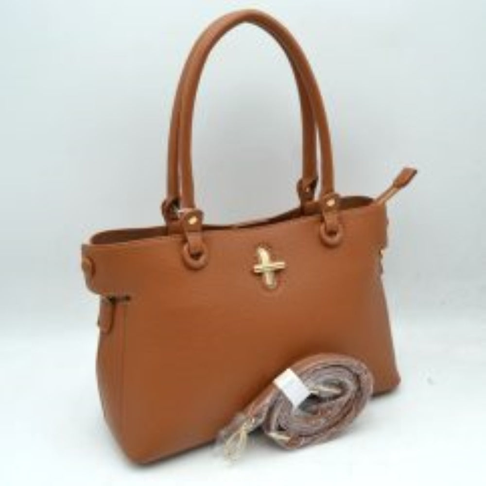 Madeline Love Textured Top Handle Handbag with Metallic Turn-lock Accent in Brown view 3 - Madelyn Top Love The Label