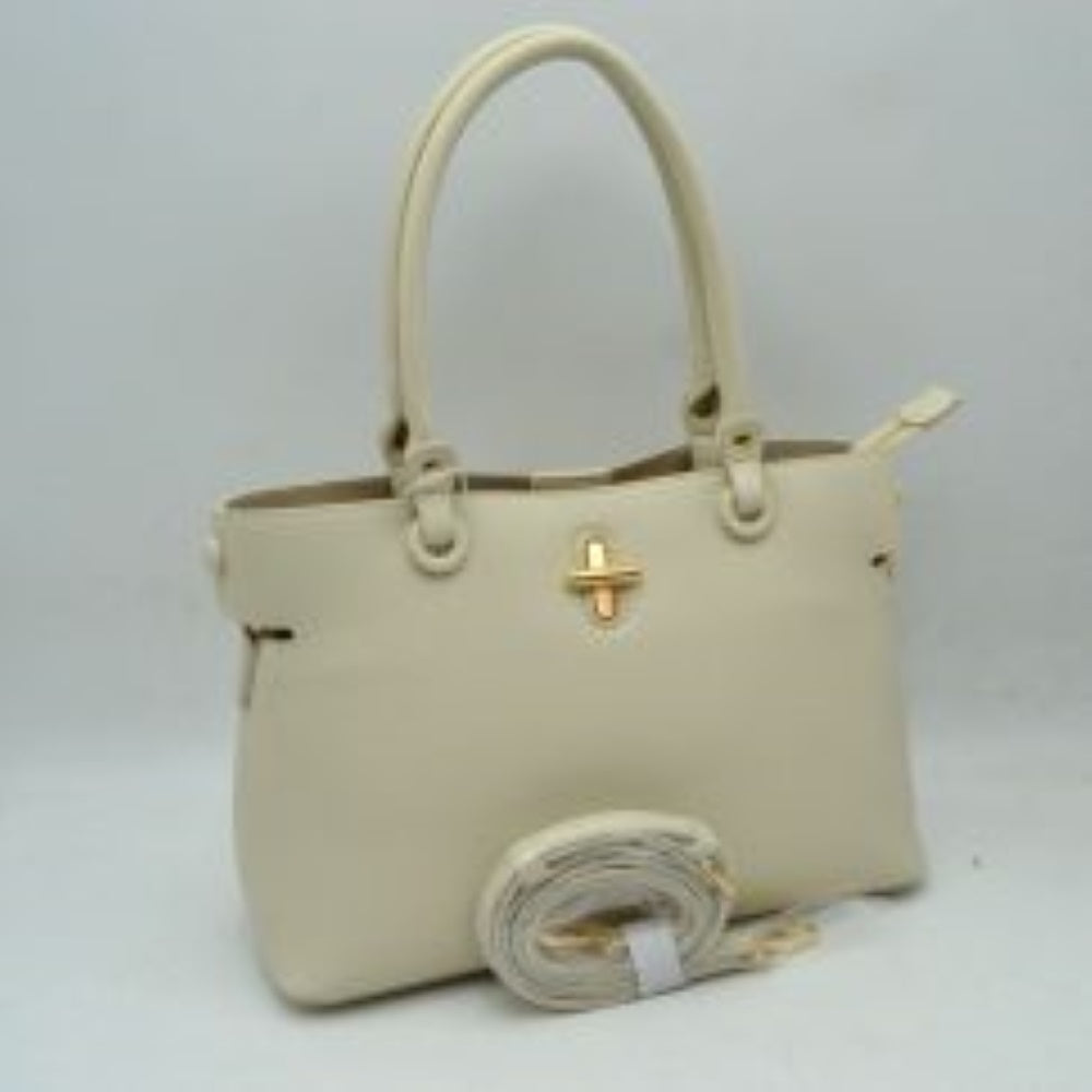 Madeline Love Textured Top Handle Handbag with Metallic Turn-lock Accent in Butter cream view 4 - Madelyn Top Love The Label