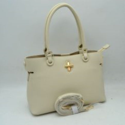 Madeline Love Textured Top Handle Handbag with Metallic Turn-lock Accent in Butter cream view 4 - Madelyn Top Love The Label