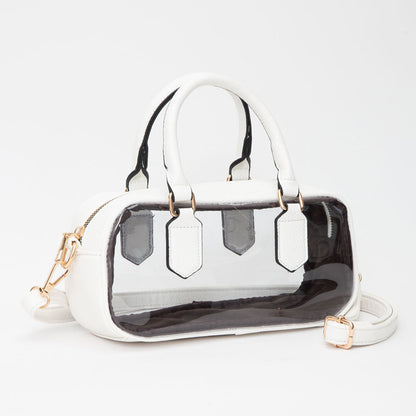 Madeline Love Transparent Structured Top Handle Handbag / Crossbody Bag in Clear, White view 10 - Bag Top