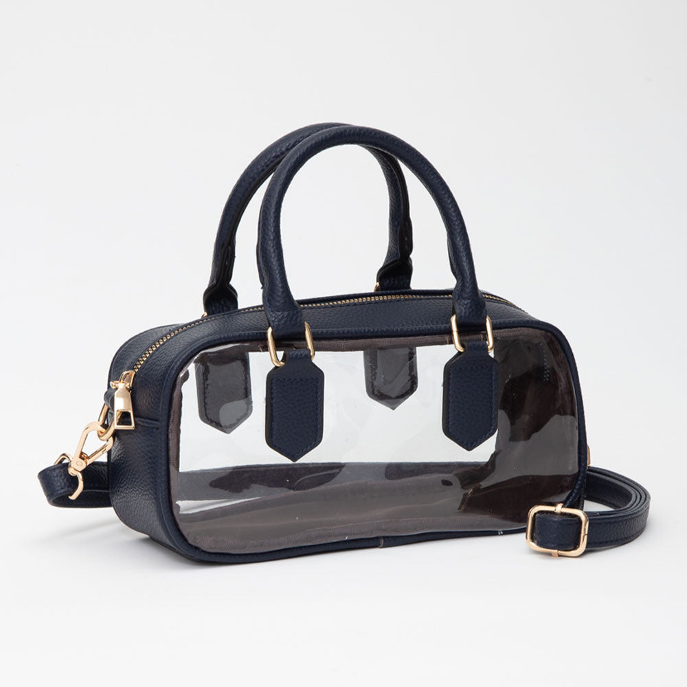 Madeline Love Transparent Structured Top Handle Handbag / Crossbody Bag in Clear, Navy view 8 - Bag Top