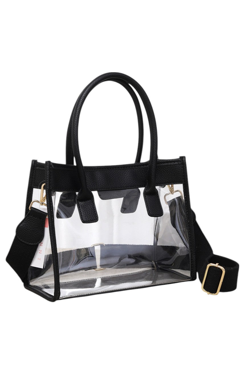 Madeline Love Women's Color Trim Clear Hand Bag Handbag in Black - Handbag Bag