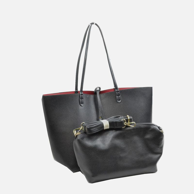 Madeline Love Women's Pebbled Faux Leather Reversible 2 in 1 Tote Shoulder Handbag Crossbody Bag in Black view 4 - Shoul Tote