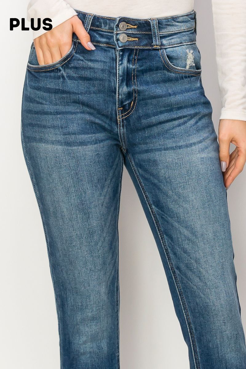 Madeline plus Ultra High Rise Double Waistband Ankle Skinny with Hem Distress Jeans in P-18 view 2 - High-Waisted