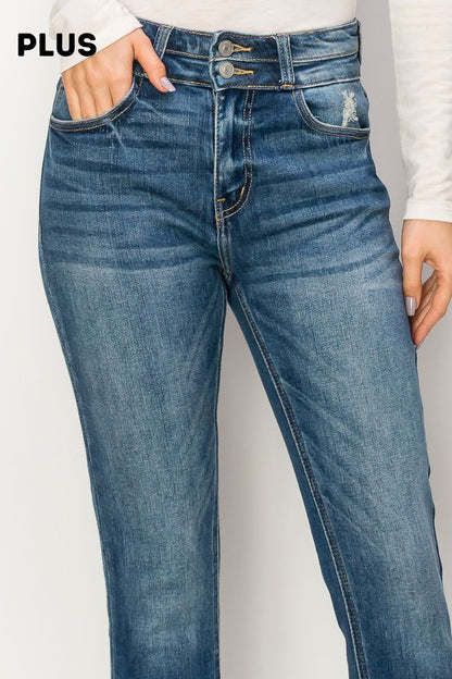 Madeline plus Ultra High Rise Double Waistband Ankle Skinny with Hem Distress Jeans in P-18 view 2 - High-Waisted