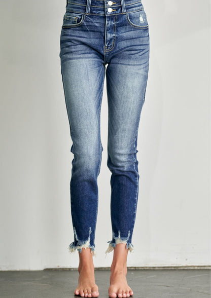 Madeline Ultra High Rise Double Waistband Ankle Skinny with Hem Distress Jeans in 3 (25) view 2 - High-Waisted (bottom)