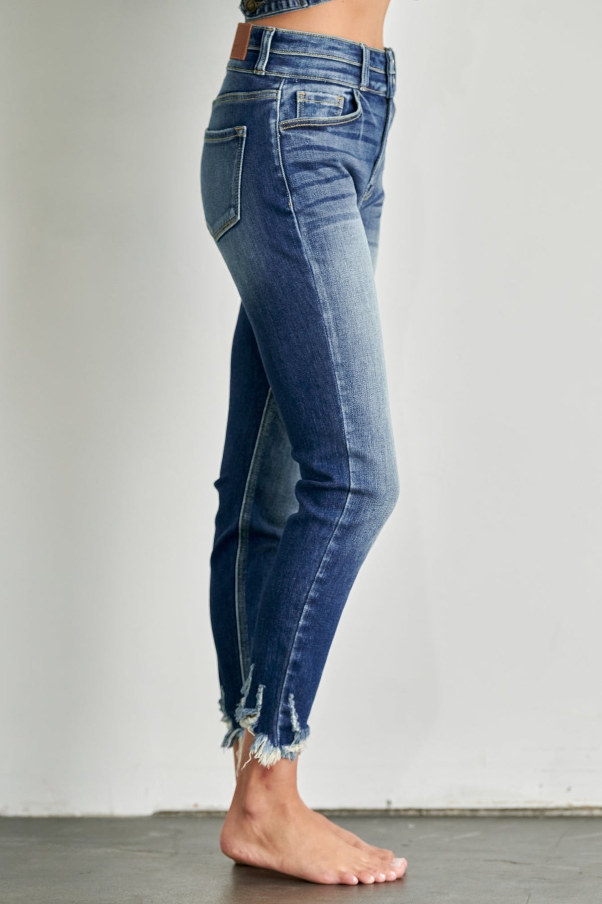 Madeline Ultra High Rise Double Waistband Ankle Skinny with Hem Distress Jeans in 5 (26) view 3 - High-Waisted (bottom)