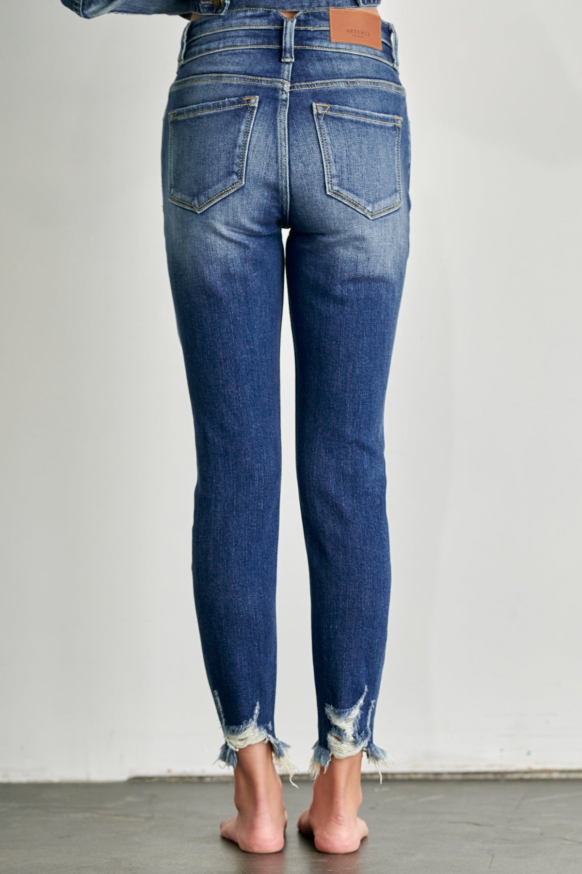 Madeline Ultra High Rise Double Waistband Ankle Skinny with Hem Distress Jeans in 7 (27) view 4 - High-Waisted (bottom)
