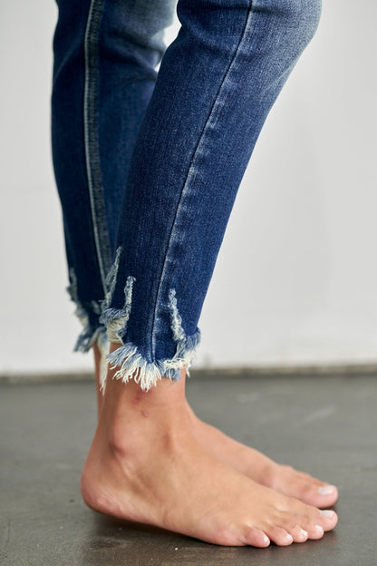 Madeline Ultra High Rise Double Waistband Ankle Skinny with Hem Distress Jeans in 15 (31) view 8 - High-Waisted
