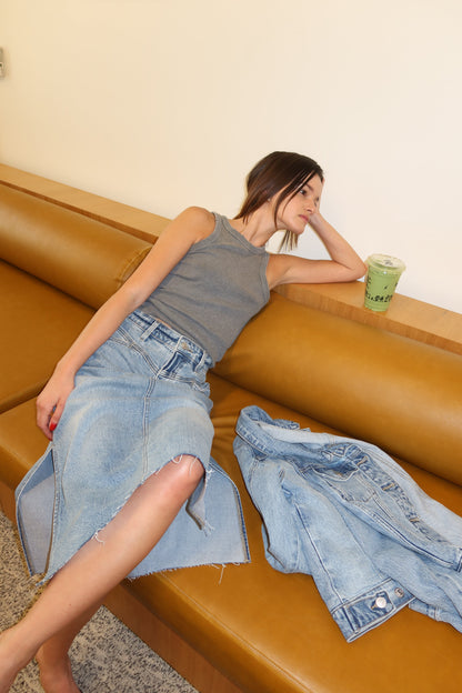 Mahi Demi Denim Midi Side Slit Skirt in M view 2 (dress)