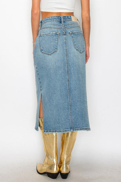 Mahi Demi Denim Midi Side Slit Skirt view 11 (dress)