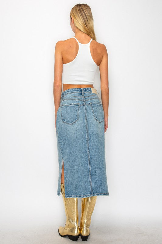 Mahi Demi Denim Midi Side Slit Skirt view 12 (dress)