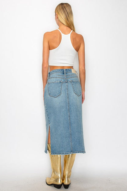 Mahi Demi Denim Midi Side Slit Skirt view 12 (dress)