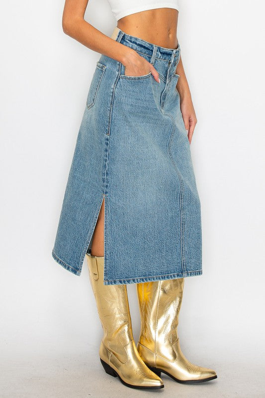 Mahi Demi Denim Midi Side Slit Skirt view 14 (dress)