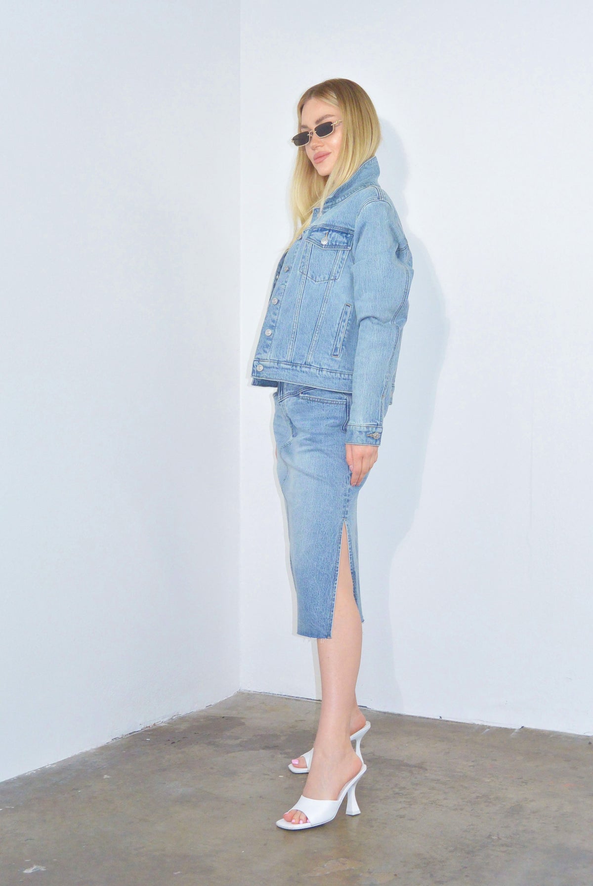 Mahi Demi Denim Midi Side Slit Skirt view 5 (dress)