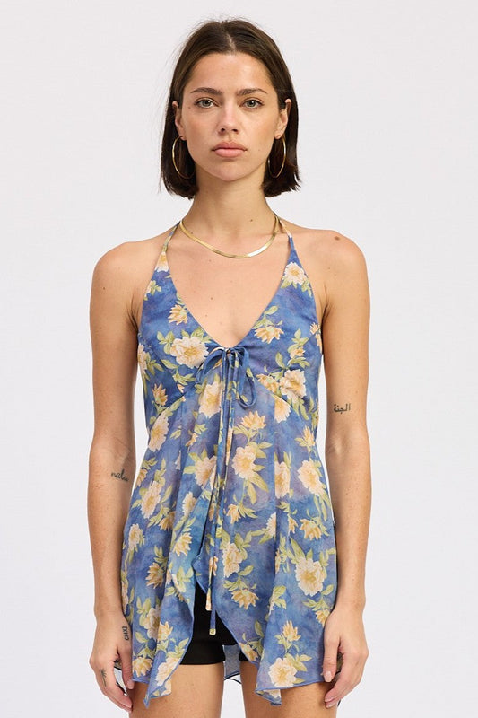 Maia Halter Top in Blue Multi - Maia Halter Top Charcoal