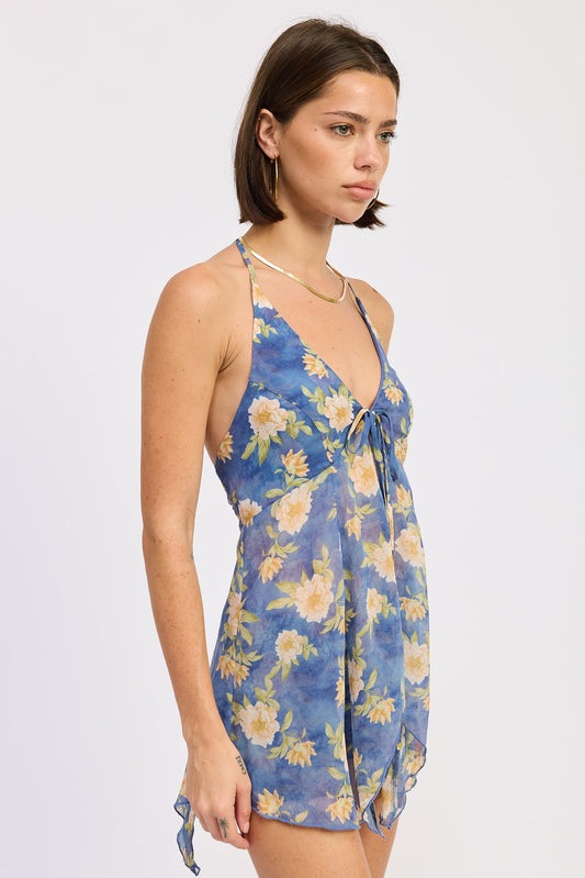 Maia Halter Top in Blue Multi view 2 - Maia Halter Top Charcoal