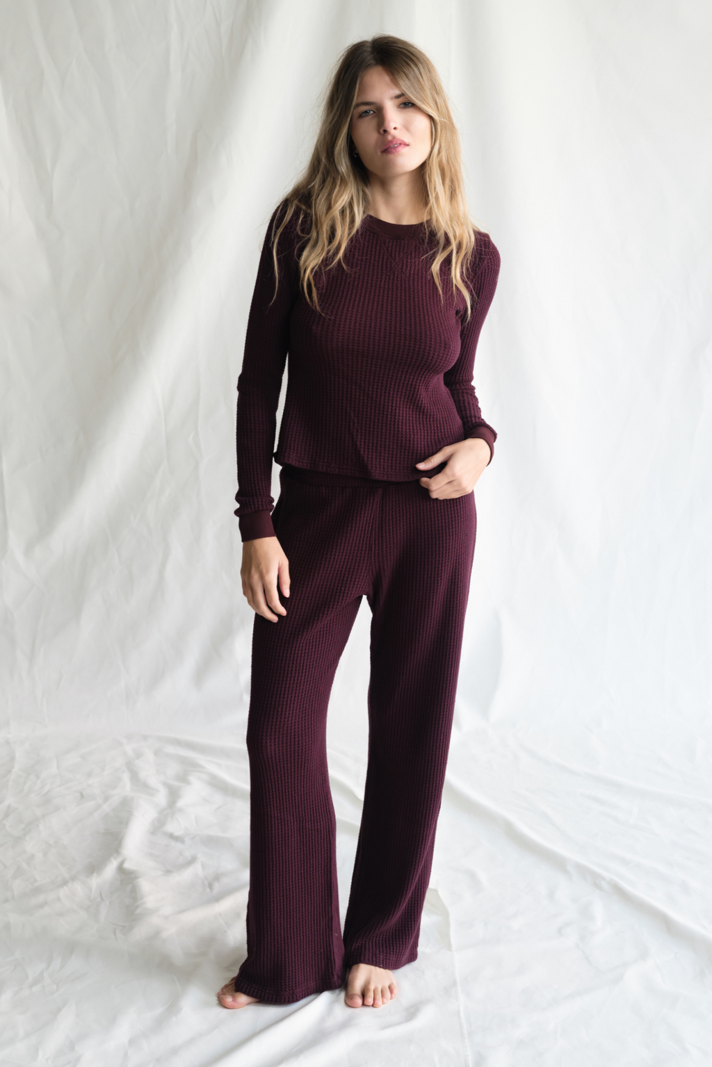 Maine Waffle Long Sleeve Top S view 4 (top) - long top, waffle long top - shop at us.meeeshop
