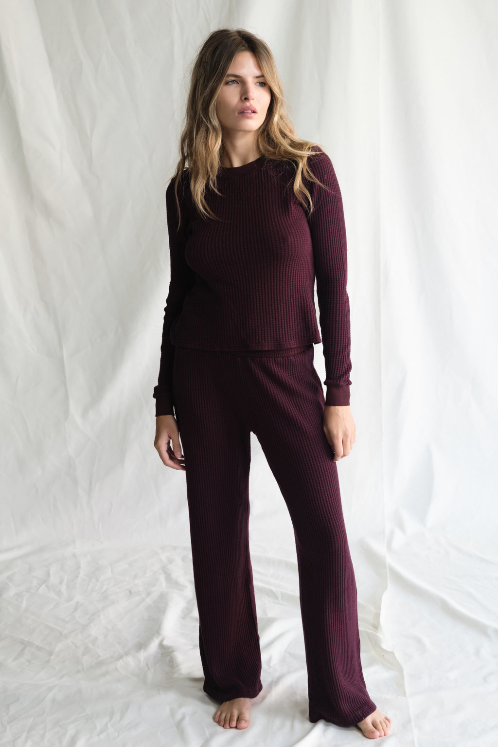 Maine Waffle Long Sleeve Top S view 5 (top) - long top, waffle long top - shop at us.meeeshop