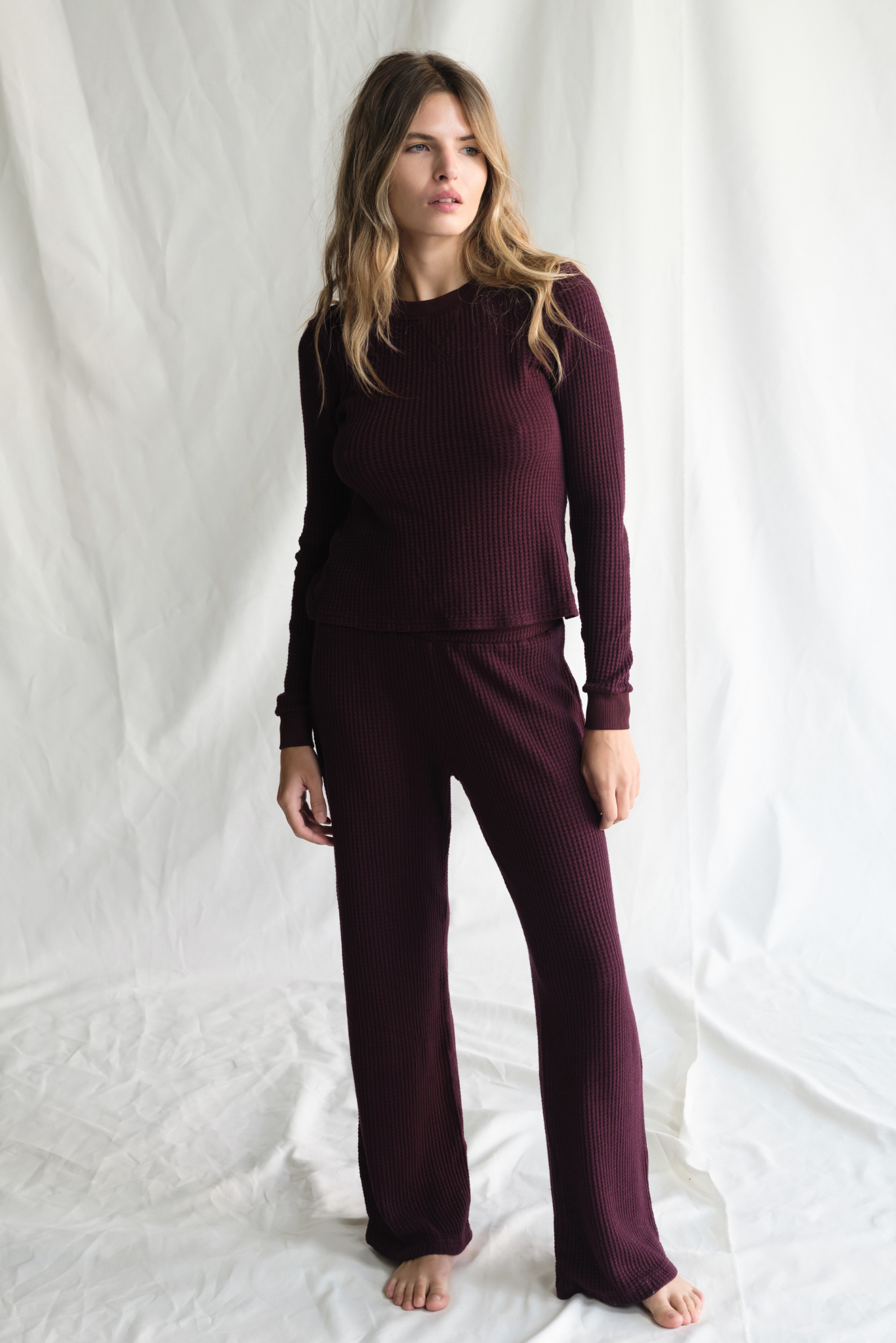 Maine Waffle Long Sleeve Top S view 5 (top) - long top, waffle long top - shop at us.meeeshop