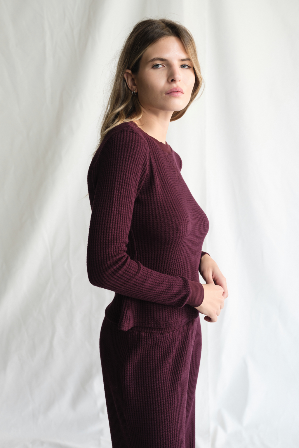 Maine Waffle Long Sleeve Top XS view 3 (top) - long top, waffle long top - shop at us.meeeshop