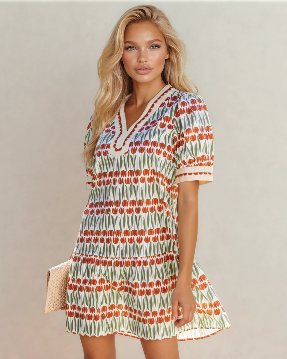 malia tulip floral Malia Tulip Floral Print Cotton Puff Short Sleeve Mini Dress view 2 (dress) - shop at us.meeeshop