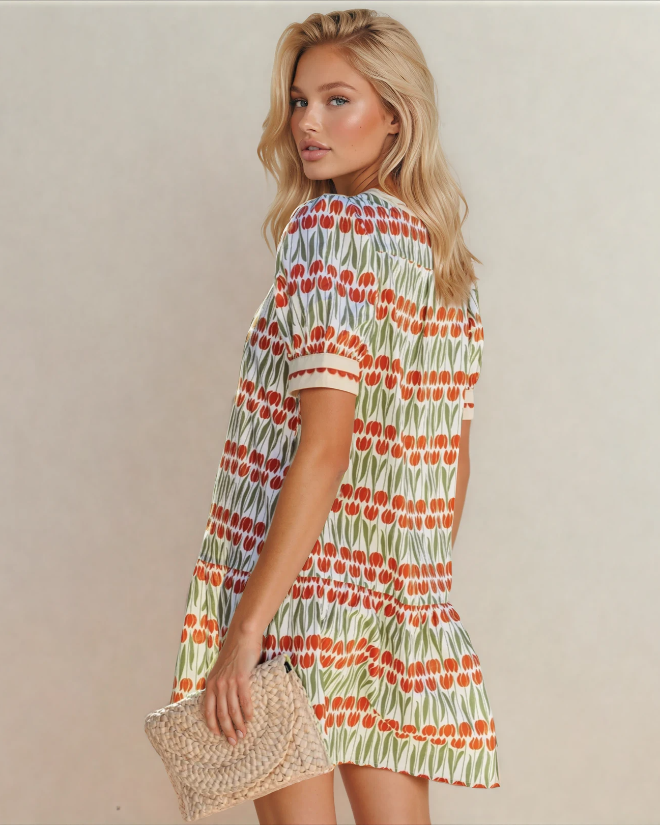 malia tulip floral Malia Tulip Floral Print Cotton Puff Short Sleeve Mini Dress view 3 (dress) - shop at us.meeeshop